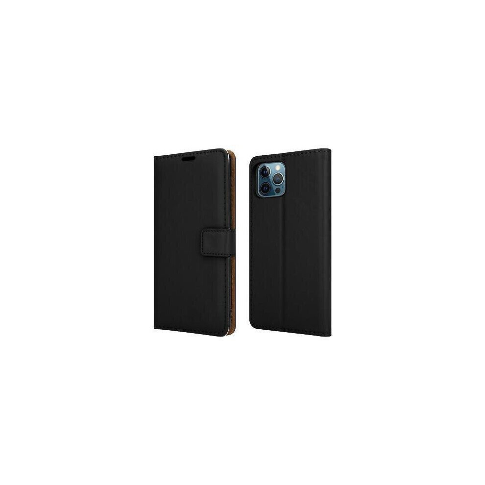 Iphone 13 (6.1") Case Slim Leather Wallet Flip Cover + Tempered Glass (Black) Book Wallet Black 5057521090855