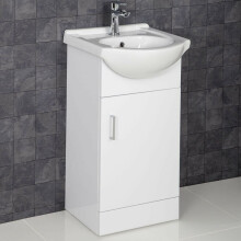 450mm Bathroom Vanity Unit & Basin Sink Floorstanding Gloss White Tap + Waste
