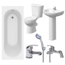 Bathroom Suite 1600mm White Curved Bath Toilet WC Basin Sink Tap Shower Mixer