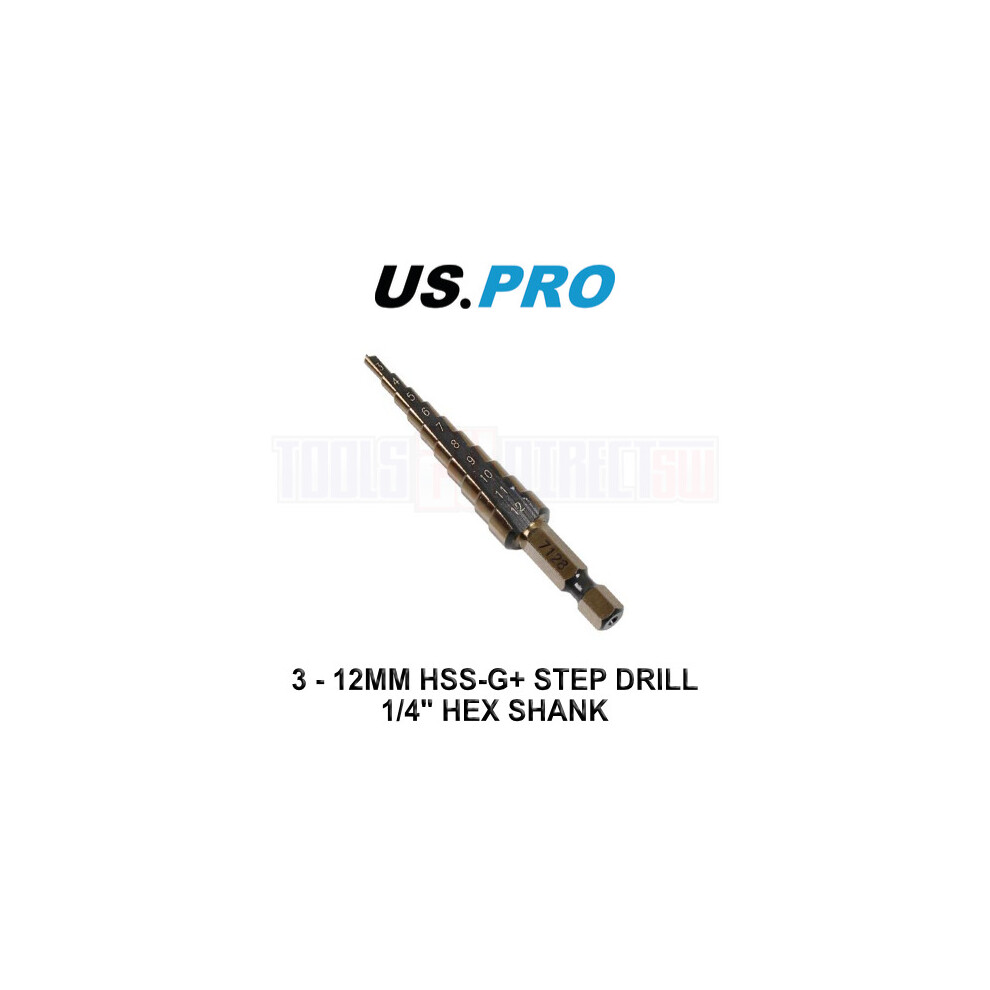 US PRO Tools 3 - 12mm HSS-G+ Step Drill Step Cone 7128