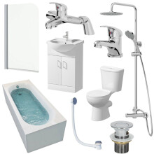 Bathroom Suite 1700mm Single Ended Bath Screen Toilet Basin Vanity Taps Shower
