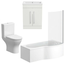 Bathroom Suite 1700mm RH P Shape Bath Screen Toilet Basin Sink Vanity Unit White