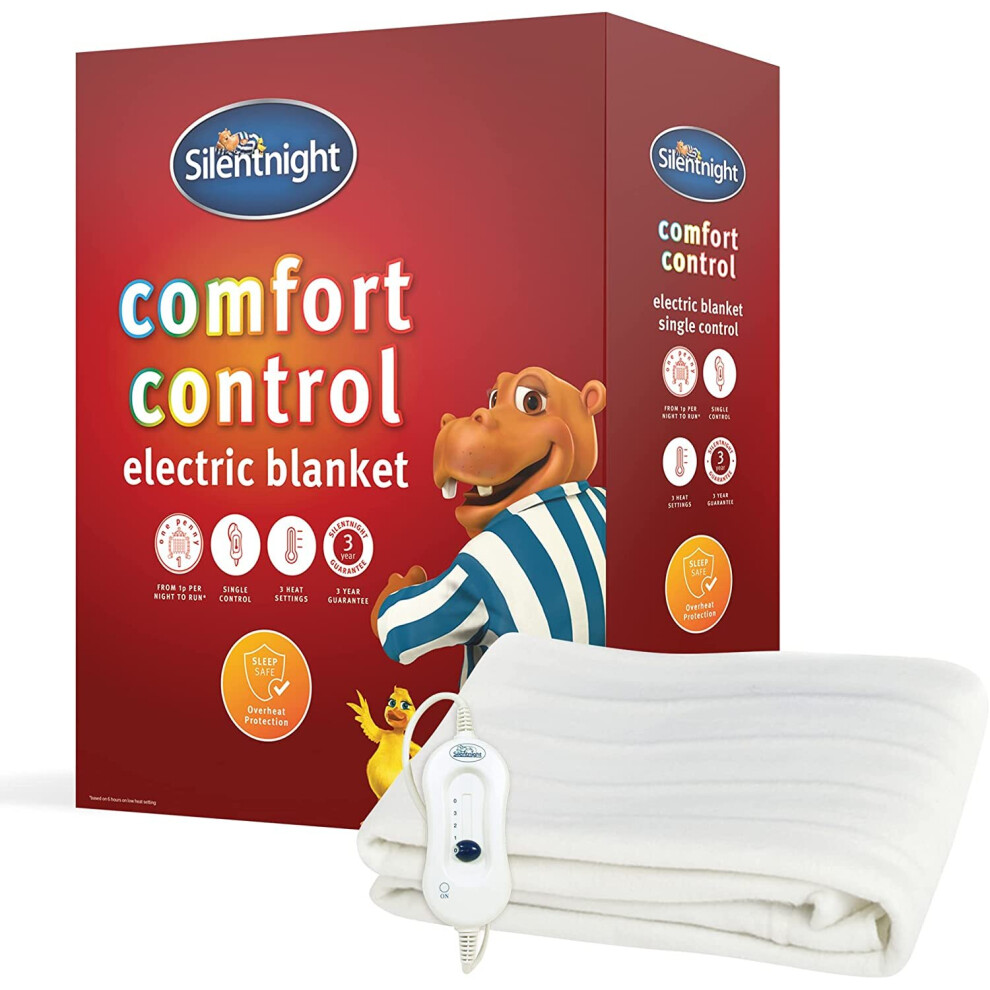 Silentnight Comfort Control Electric Blanket King Size 3 Heat Settings, Fast Heat Up and Easy Fit Straps - Machine Washable