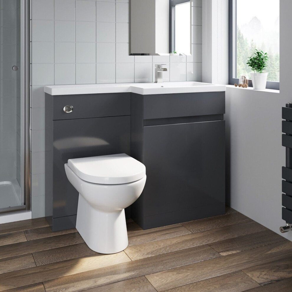 1100 mm Bathroom Vanity Unit Basin Toilet Combined Furniture Right Hand Grey