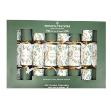 Pack Of 8 Premium Christmas Crackers Eucalyptus Green & Gold Eco Friendly Stylish