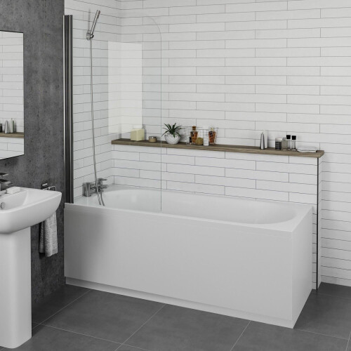 Bathroom 1500x700mm Single Ended Curved Bath Front Panel Acrylic White Bathtub