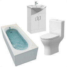 Bathroom Suite Bath 1700 Single Ended Straight Basin Sink Vanity Unit Toilet WC