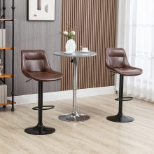 Bar Stools Set of 2 Brown Luxury PU Leather Adjustable Furniture Best