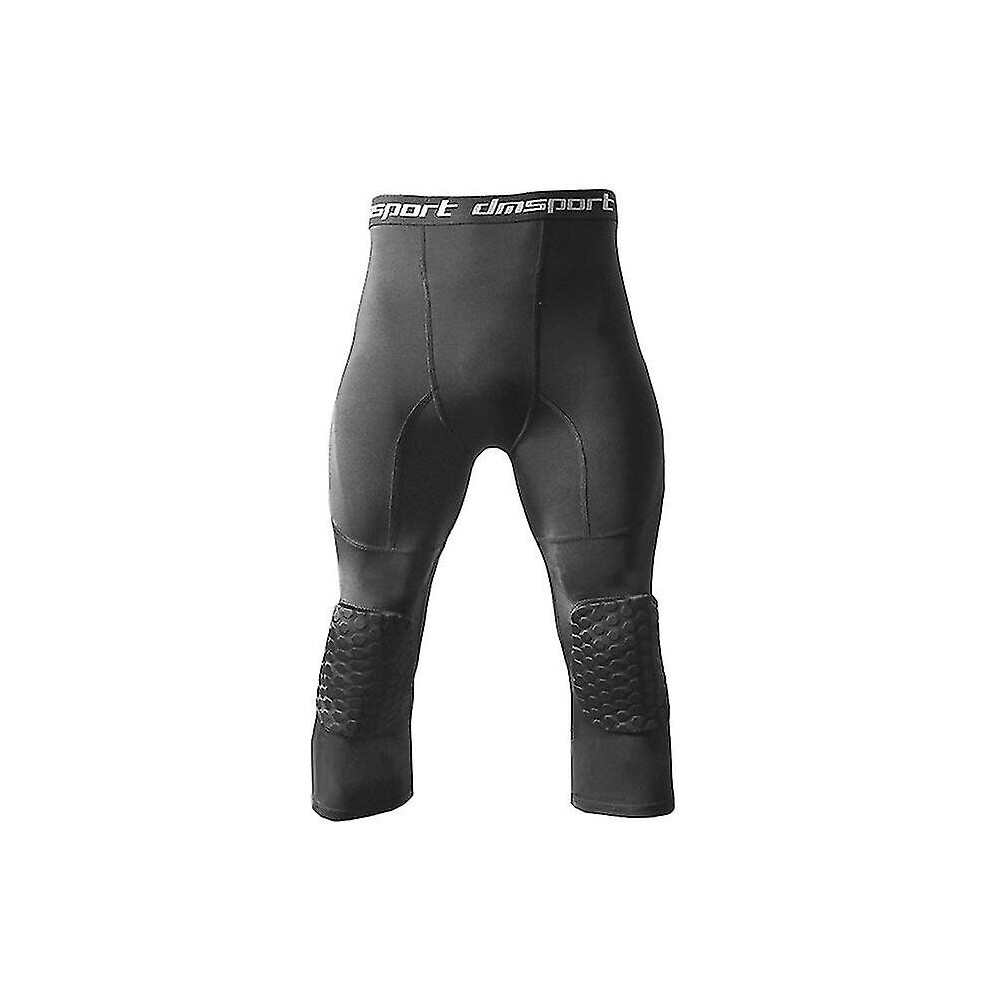 (Black, S) Men Basketball Sports Leggings With Knee Pad Compression Trousers Sports Trousers 