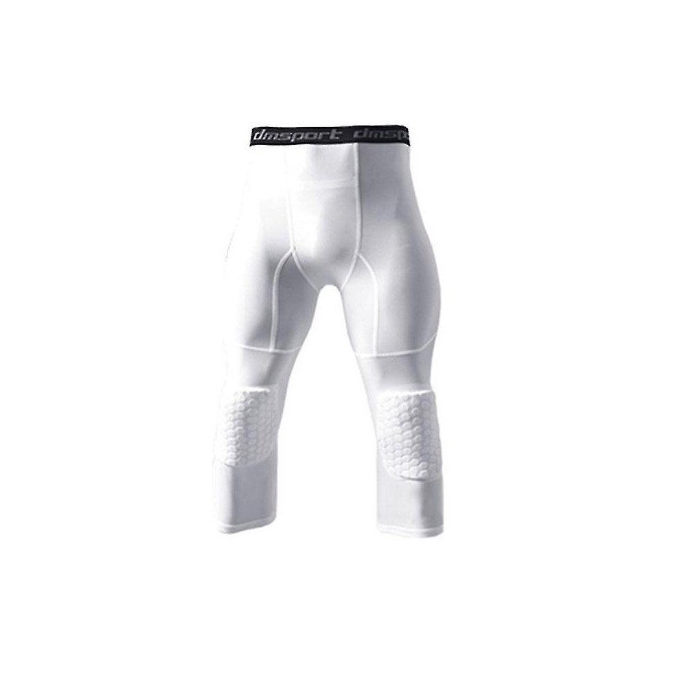(White, 3XL) Men Basketball Sports Leggings With Knee Pad Compression Trousers Sports Trousers 