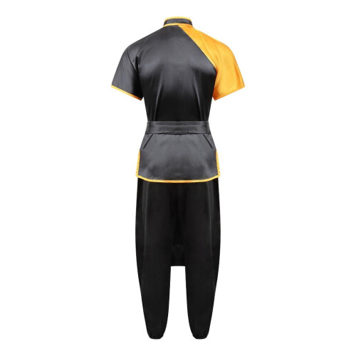 (165 cm) PLAYWELL COMPETITION WUSHU SILK UNIFORM - BLACK/YELLOW 1