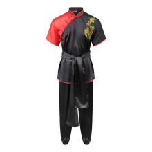 (170 cm) PLAYWELL COMPETITION WUSHU SILK UNIFORM - BLACK/RED