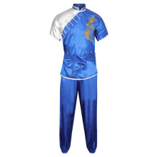 (165 cm) PLAYWELL COMPETITION WUSHU SILK UNIFORM - WHITE/BLUE