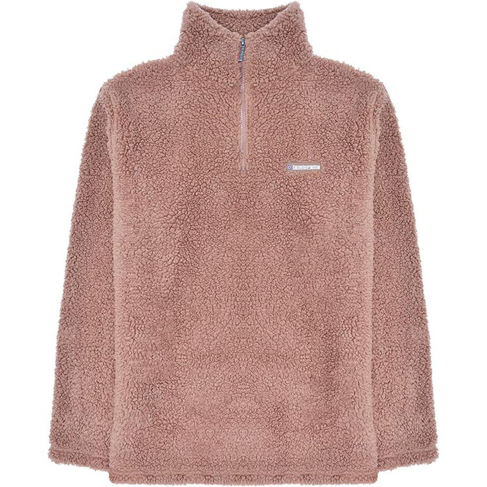 (S, Brown) Lambretta Mens Sherpa Quarter Zip Warm Winter Pullover Fleece Jumper Top