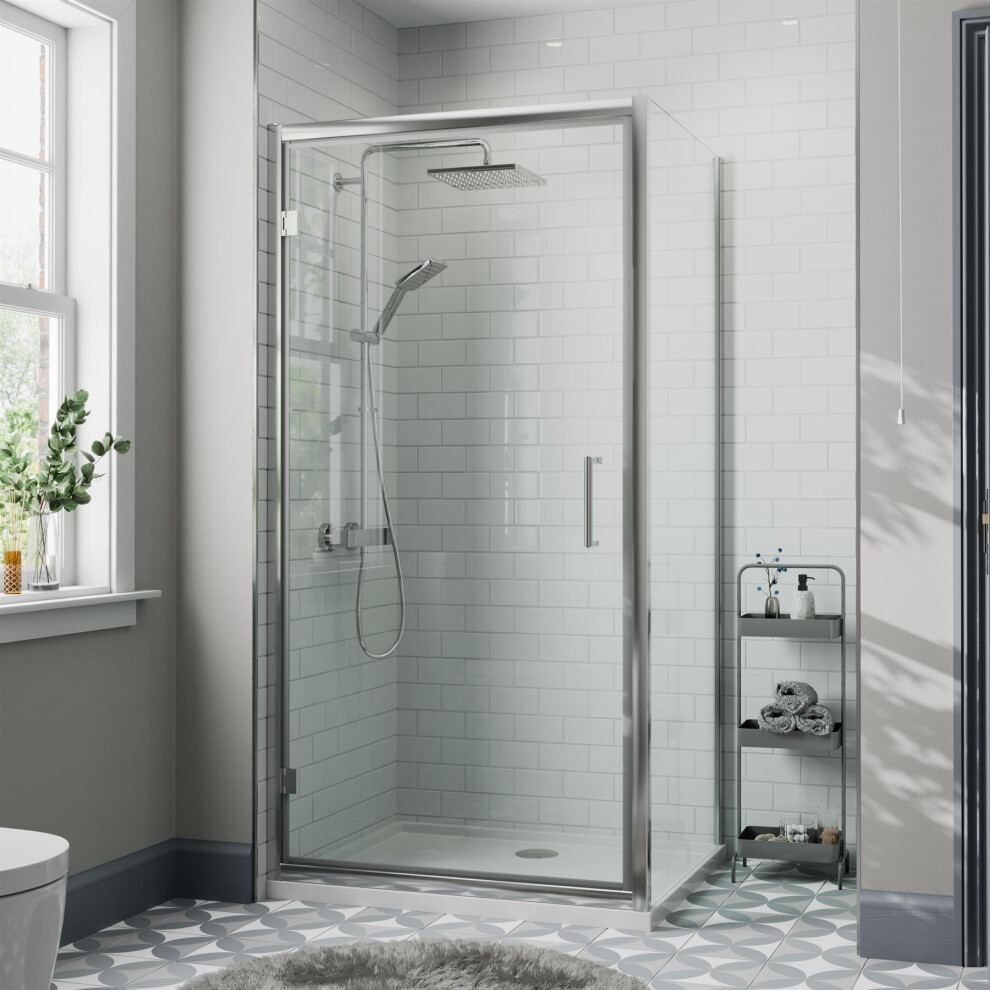 900 x 700mm Framed Hinged Shower Enclosure Door Side Panel Walk-In 8mm Glass-image-OPC-P9W5N8H-NEW