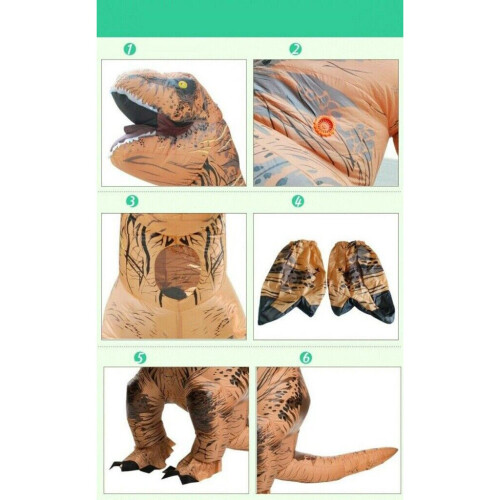 Απόκριες ενηλίκων T-REX φουσκωτό κοστούμι δεινοσαύρου κοστούμι Jurassic φόρεμα καφέ 1