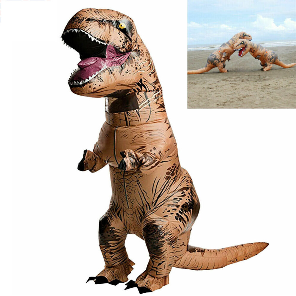 Adult Halloween T-REX Inflatable Dinosaur Costume Jurassic Dress brown