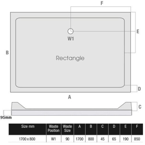 1700 x 800mm Shower Tray Rectangular Easy Plumb Premium Anti-Slip FREE Waste 2