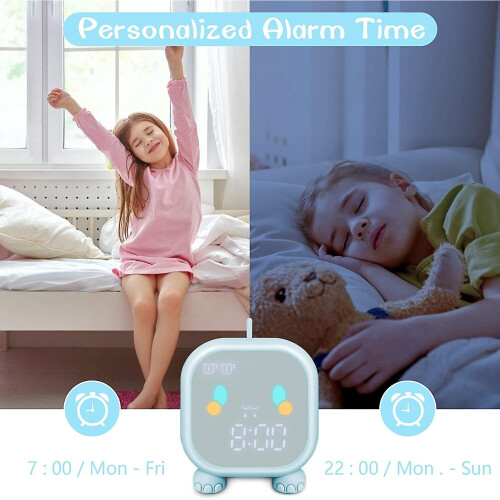 (Blue) Kids Dinosaur Alarm Clock Creative Cartoon Bedside Clock Night Light Rechargeable 2