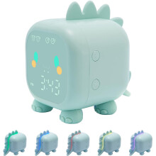 (Green) Kids Dinosaur Alarm Clock Creative Cartoon Bedside Clock Night Light Rechargeable