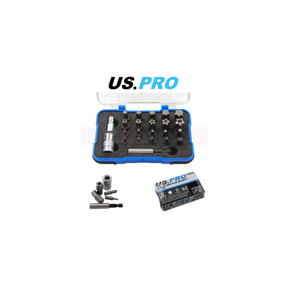 Us Pro Tools 23 Piece Torx & Torx Plus Security Bit Set T10 - T60 - 2269