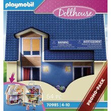 PLAYMOBIL 70985 Blauwe Transportbare Huis, 3 figuren, Inclusief accessoires, 70985, Poppenhuis, Het traditionele huis