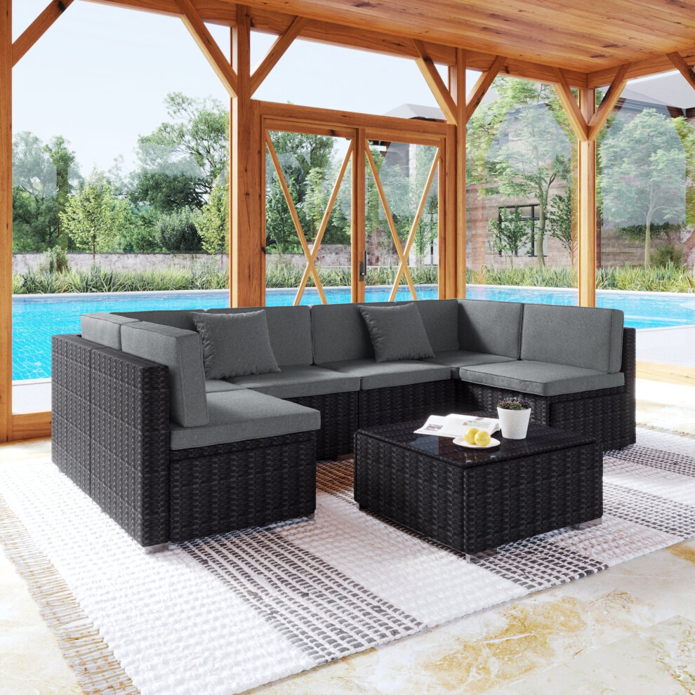 Catina 7 Piece Modular Rattan Garden Furniture Sofa Set U-Shape Or Corner