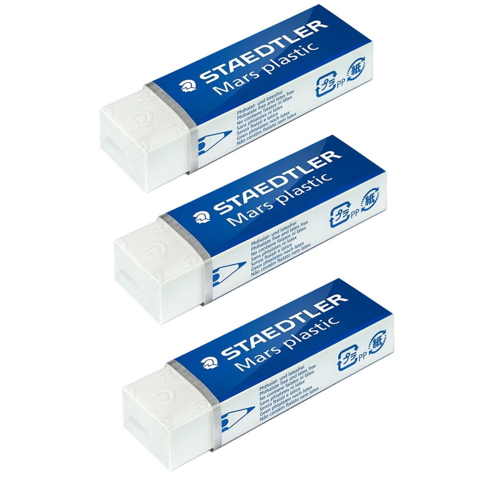 Staedtler Mars Eraser Plastic Rubber Erasers - 526 - White - Pack of 3