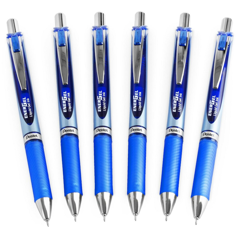 Pentel Energel BLN75 Retractable Gel Ink Rollerball Pen - 0.5mm - Blue - Pack of 6