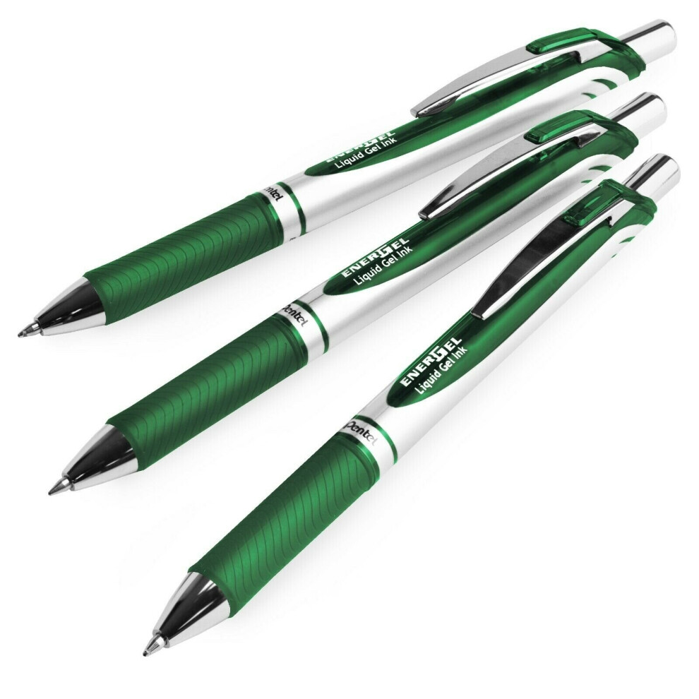 Pentel EnerGel XM BL77 Retractable Liquid Gel Ink Pen - 0.7mm Nib - Forest Green - Pack of 3