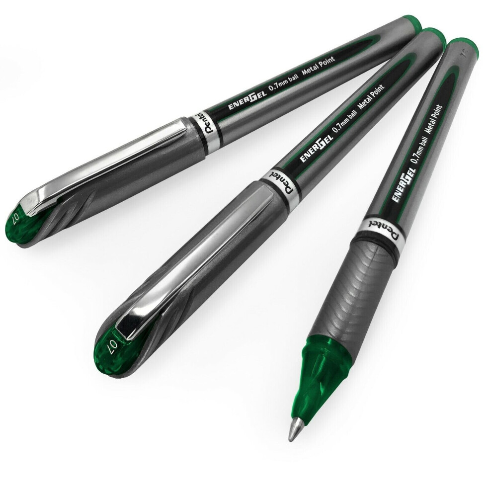 Pentel Energel BL27 Gel Rollerball Pen - 0.7mm Tip - Green - Pack of 3