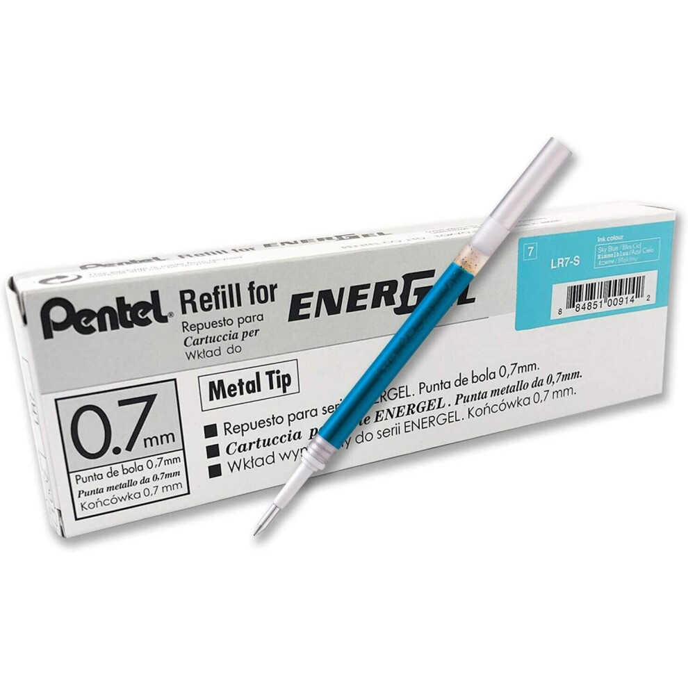 Pentel Energel 0.7mm Refill Metal Tip LR7- Fits BL77/BL57/BL37 - Sky Blue - Pack of 12