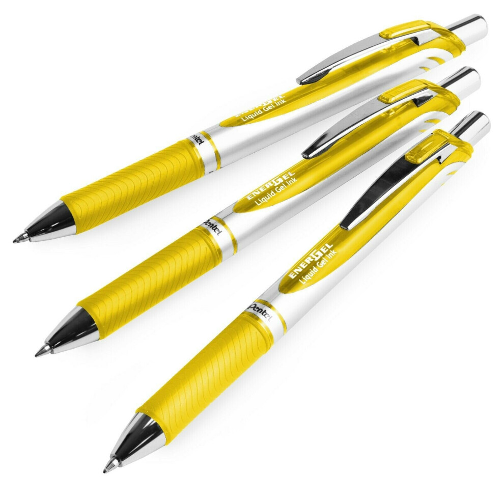 Pentel EnerGel XM BL77 Retractable Liquid Gel Ink Pen - 0.7mm Nib - Yellow - Pack of 3