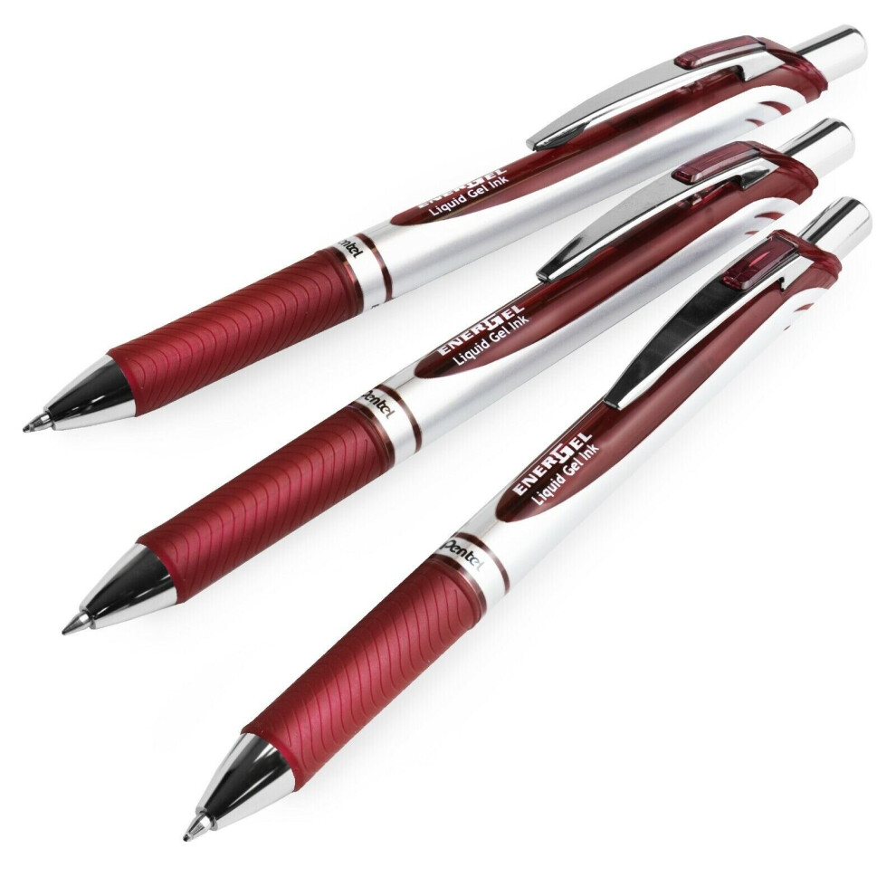 Pentel EnerGel XM BL77 Retractable Liquid Gel Ink Pen - 0.7mm Nib - Burgundy - Pack of 3