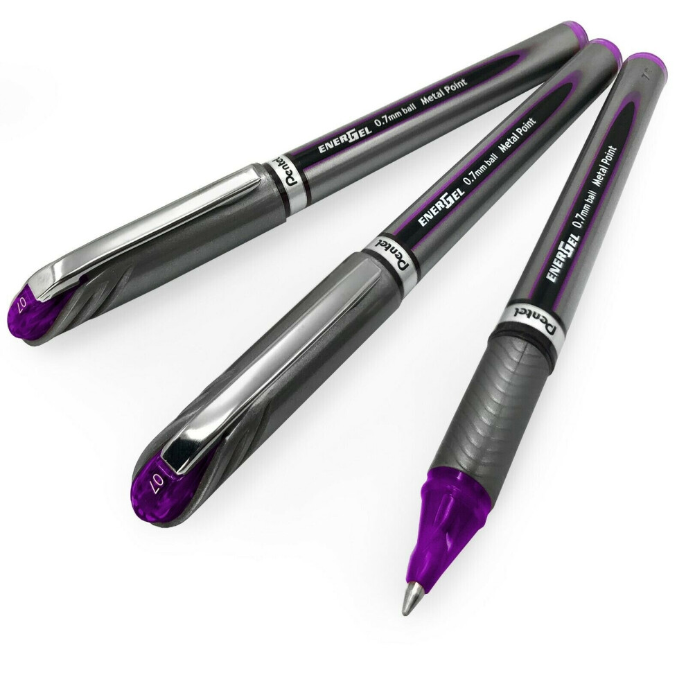 Pentel Energel BL27 Gel Rollerball Pen - 0.7mm Tip - Violet - Pack of 3