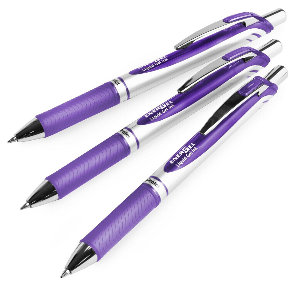 Pentel EnerGel XM BL77 Retractable Liquid Gel Ink Pen - 0.7mm Nib - Lilac - Pack of 3