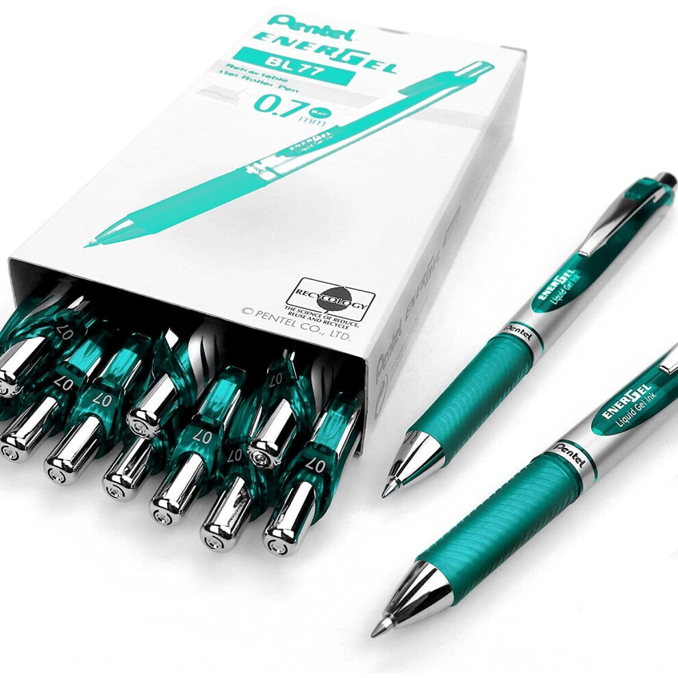 Pentel EnerGel XM BL77 Retractable Liquid Gel Ink Pen - 0.7mm Nib - Turquoise - Pack of 12