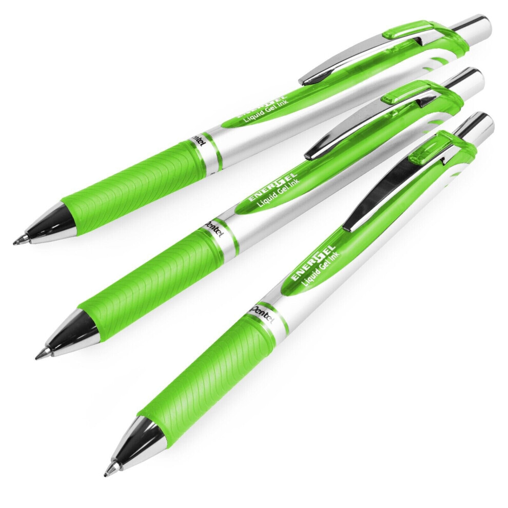 Pentel EnerGel XM BL77 Retractable Liquid Gel Ink Pen - 0.7mm Nib - Lime Green - Pack of 12