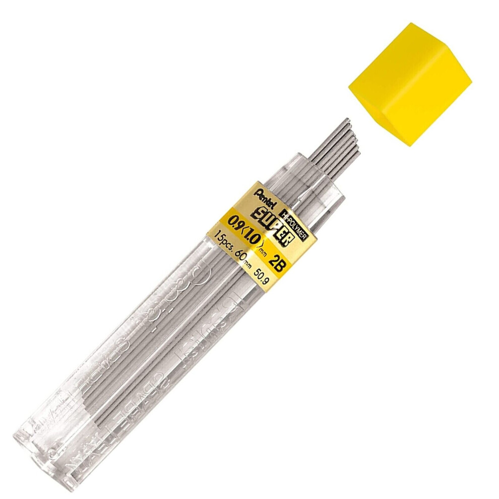 Pentel Super Mechanical Pencil Refill Leads - 0.9mm - 2B - 3 Tubes of 15 Leads