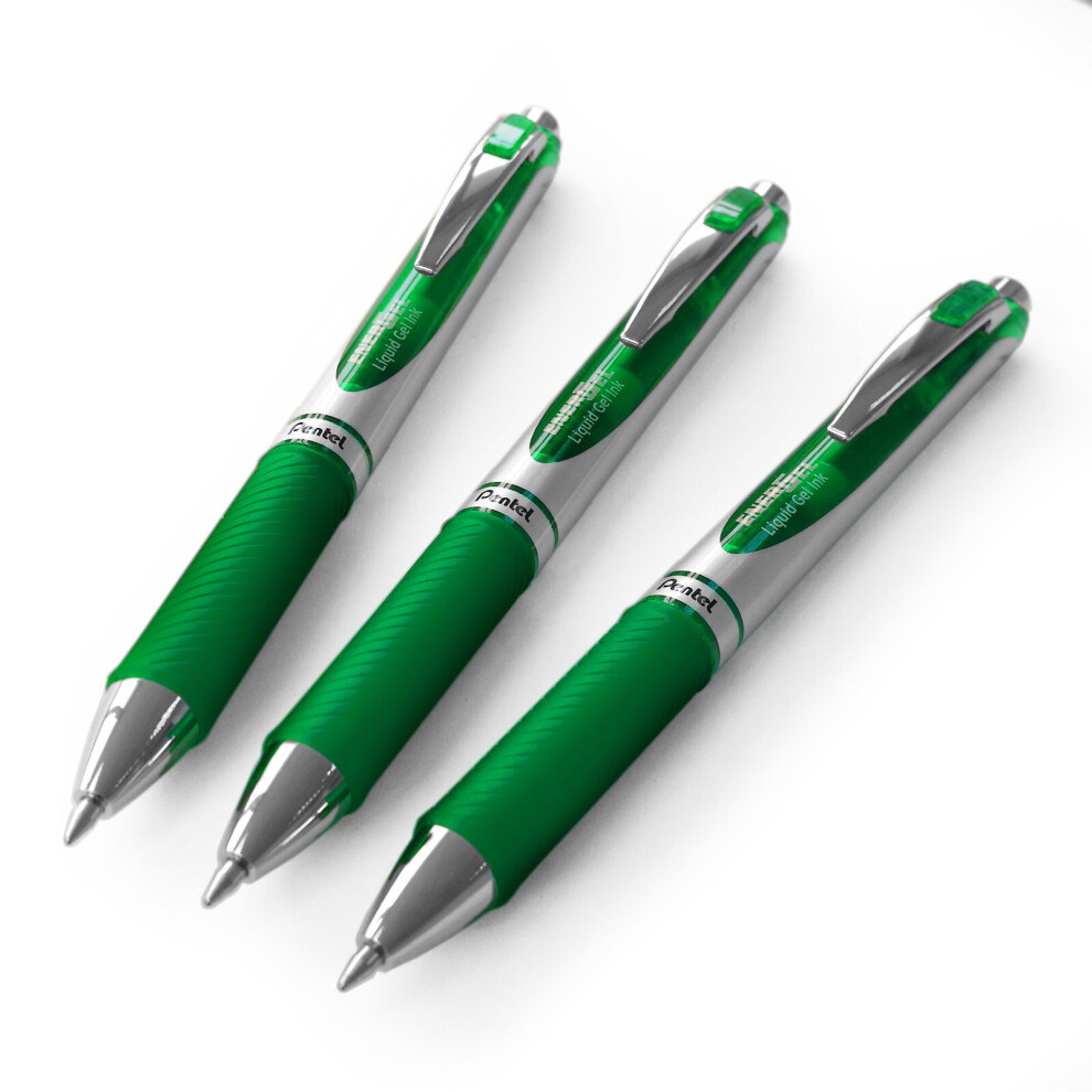 Pentel EnerGel XM BL77 Retractable Liquid Gel Ink Pen - 0.7mm Nib - Green - Pack of 3