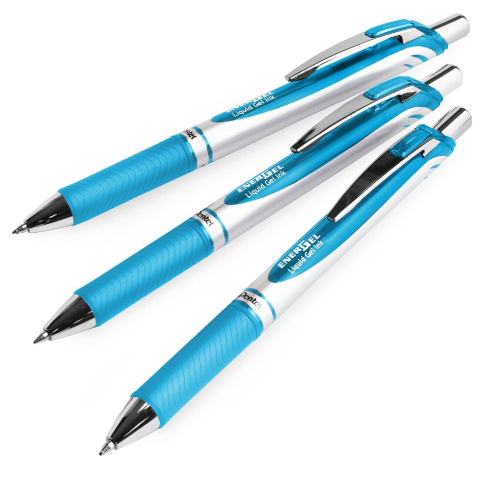 Pentel EnerGel XM BL77 Retractable Liquid Gel Ink Pen - 0.7mm Nib - Sky Blue - Pack of 3