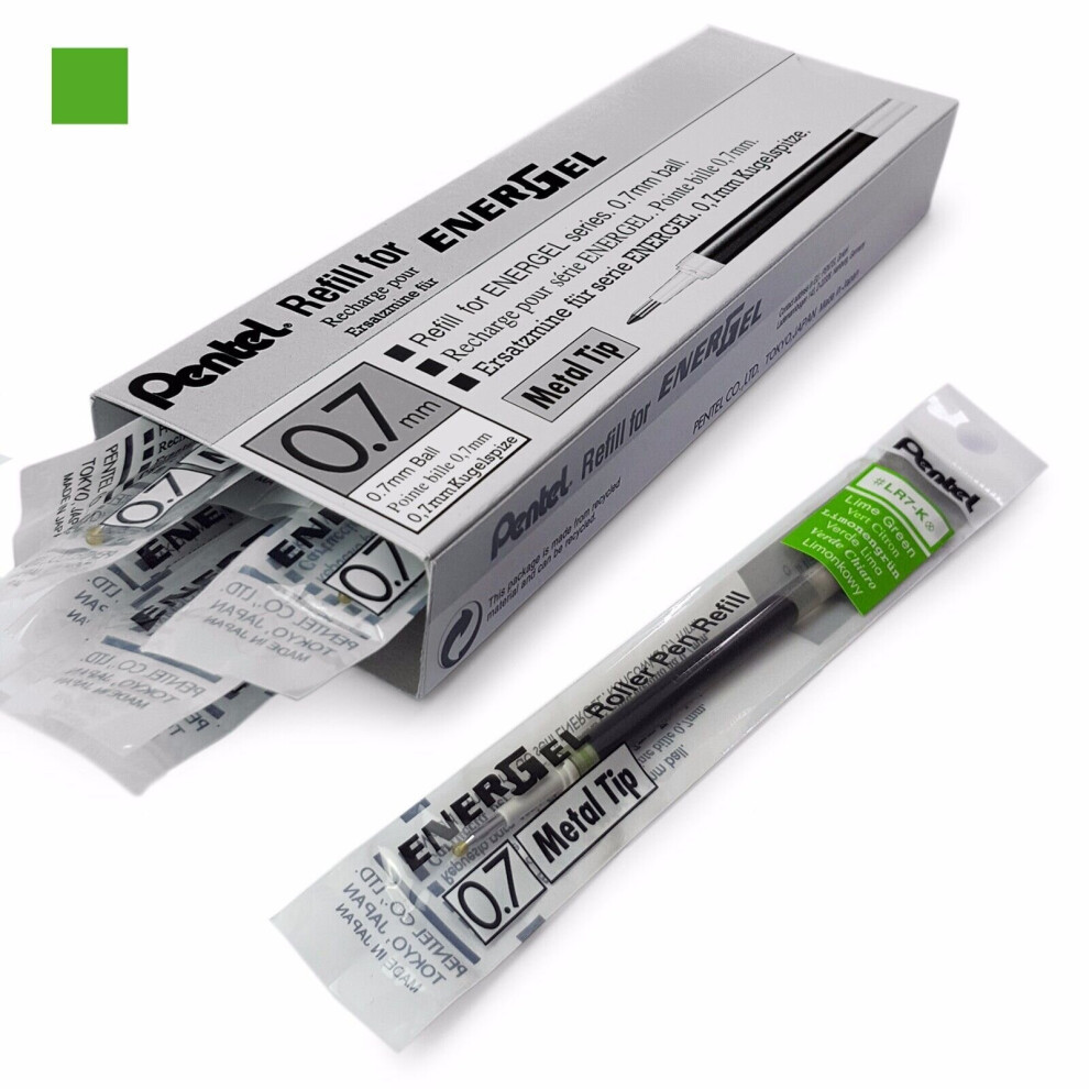 Pentel Energel 0.7mm Refill Metal Tip LR7- Fits BL77/BL57/BL37 - Lime Green - Pack of 12