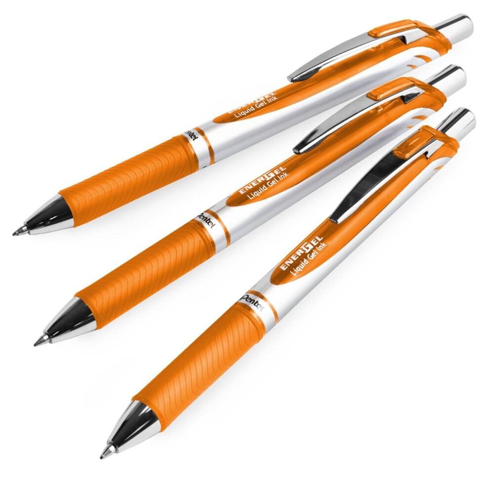 Pentel EnerGel XM BL77 Retractable Liquid Gel Ink Pen - 0.7mm Nib - Orange - Pack of 3