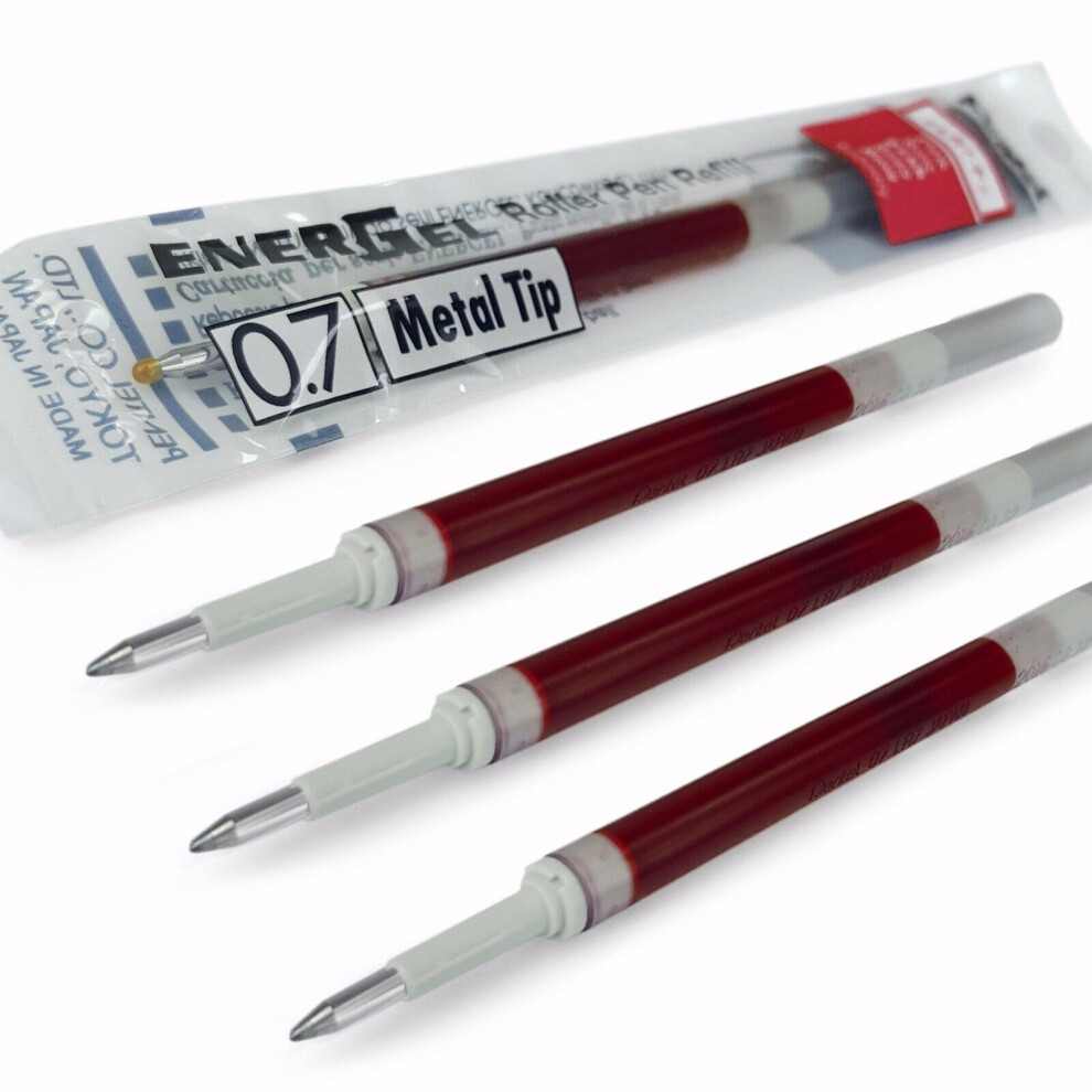 Pentel Energel 0.7mm Refill Metal Tip LR7- Fits BL77/BL57/BL37 - Red - Pack of 4