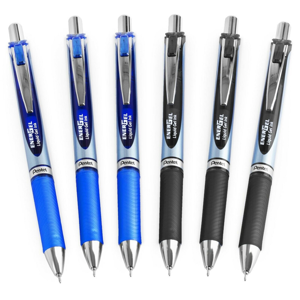 Pentel Energel BLN75 Retractable Gel Ink Rollerball Pen - 0.5mm - Black and Blue - Pack of 6