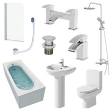 Complete Bathroom Suite 1700mm Bath Shower Toilet Pedestal Basin Taps Screen