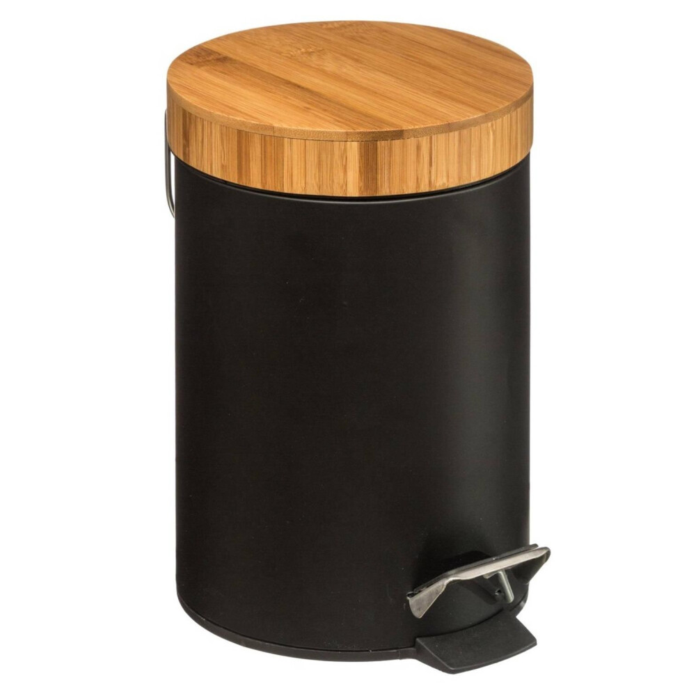 Pedal Bin, Bamboo / Metal, 3 L - Black