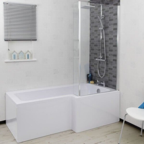 1500mm L Shaped RH Shower Bath Bathtub Glass Screen Front Panel Acrylic Bathroom 2