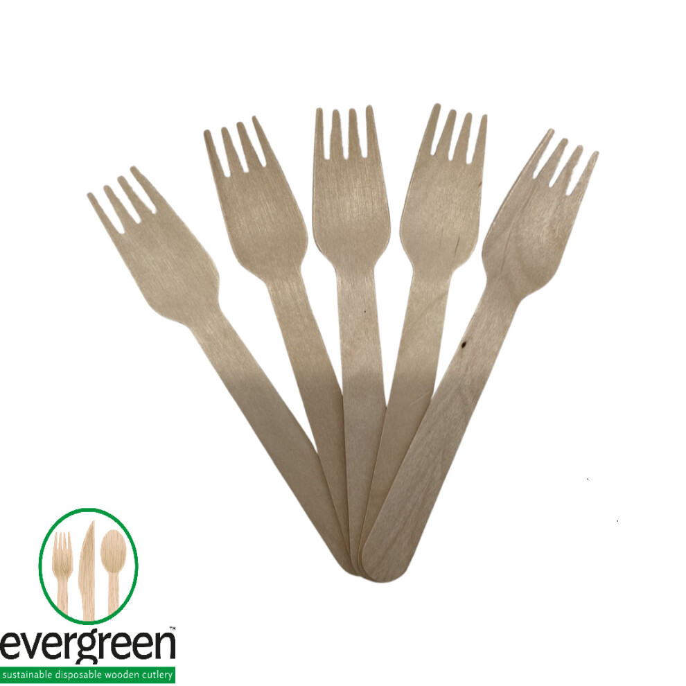 (100pcs Forks) Biodegradable Wooden Cutlery - Knives, Forks, Spoons - Pack of 100