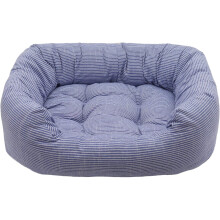 Rosewood Small dog bed for dogs, kittens and puppies. Machine washable, super soft and cosy sky blue striped linen look dog bed, 51x42x14cm